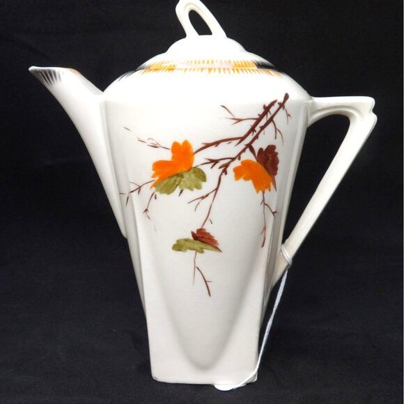 Tea Pot Hand Painted Autumn Leaves made in Czechoslovakia - Picture 2 of 5